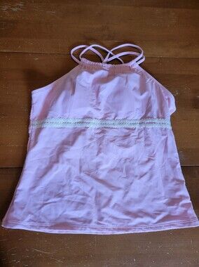 Light Pink Halter Swimtop with Lace Trim